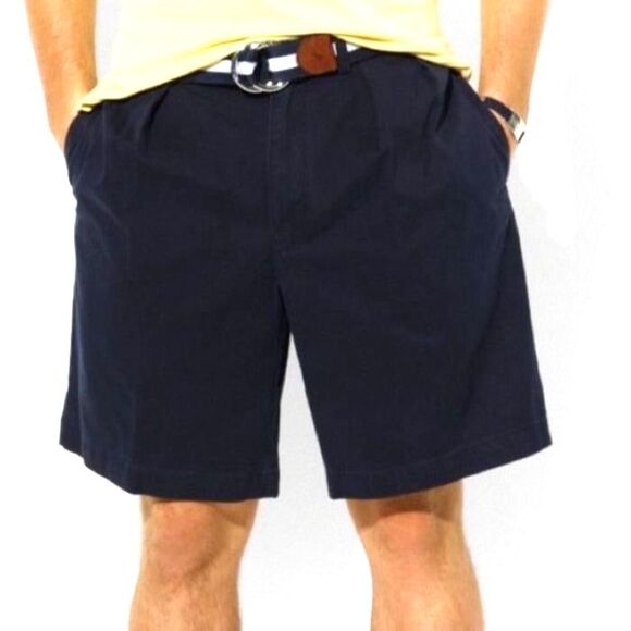 Polo Ralph Lauren Tyler Navy Double Pleated Relaxed Classic Chino Shorts Size 34 - Picture 1 of 12